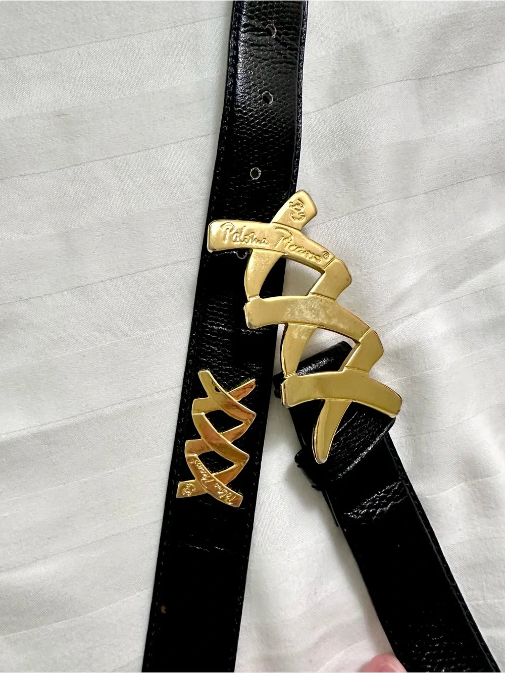 Paloma Picasso Triple Kiss Leather Belt with Gold Signature